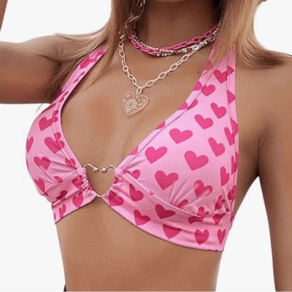 Cosmic Barbie Heart bikini halter top Y2K vintage doll T1